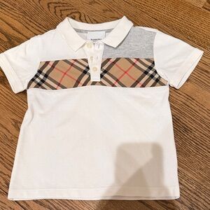 Burberry Kids Polo Shirt with Check Pattern in White and Tan